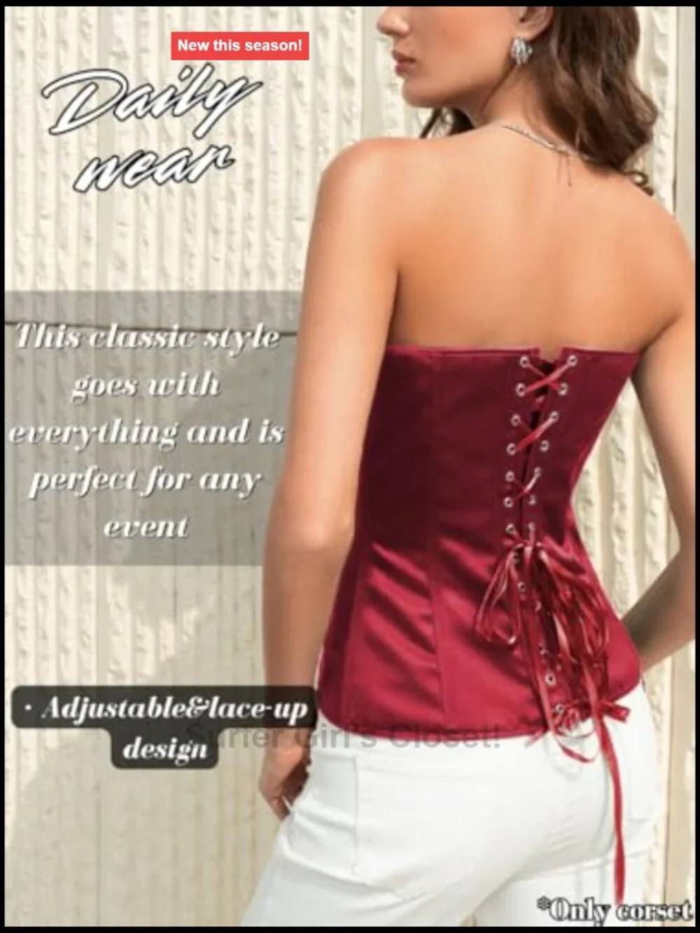 Lustrous Satin Corset Strapless Lace-Up Shapewear Wedding Guest Dinner